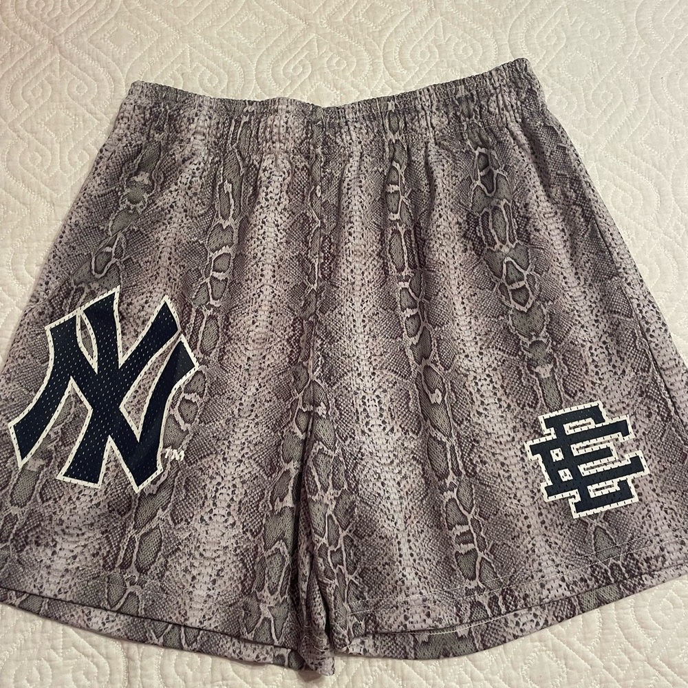 Eric Emanuel men’s mesh shorts Snake Skin Print with Yankee Logo